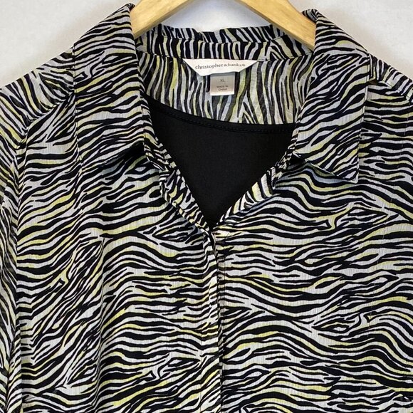 Christopher & Banks Zebra print blouse Womens Extra Large XL black yellow white - Picture 3 of 11